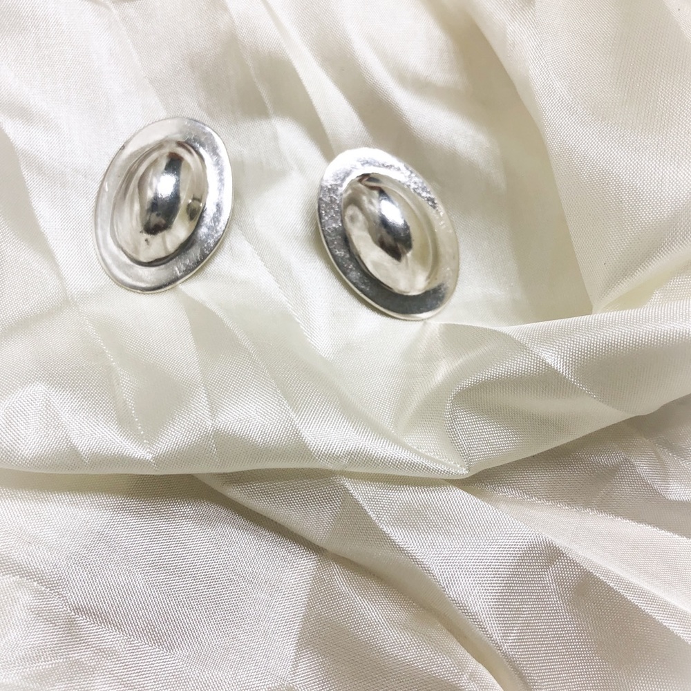 Silver Modernist Oval Clip On